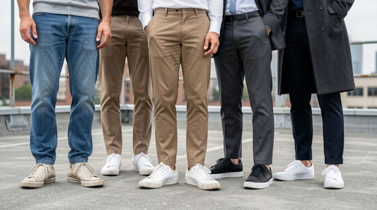 Thrifted sneakers styled for casual, smart-casual, and semi-formal occasions in a modern lifestyle setting
