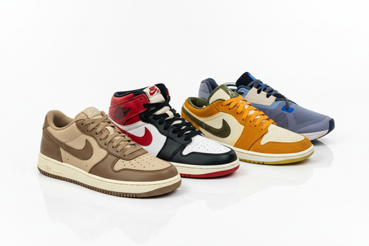 Authentic preloved branded sneakers including Nike Air Jordan, Air Force 1, and On Running shoes