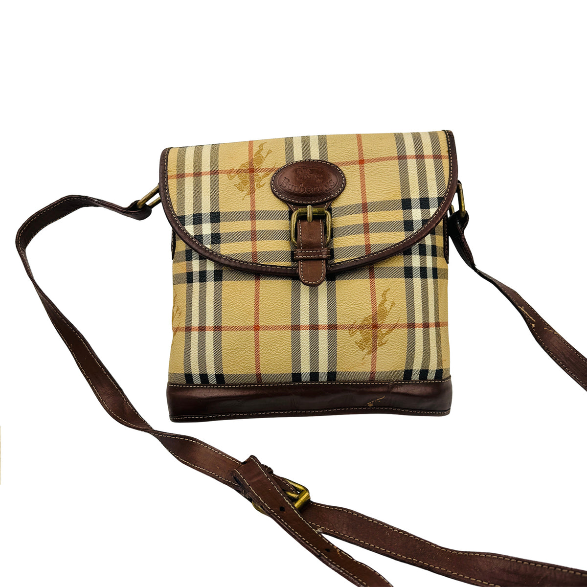 Burberry Nova Check Leather Buckle Shoulder Bag