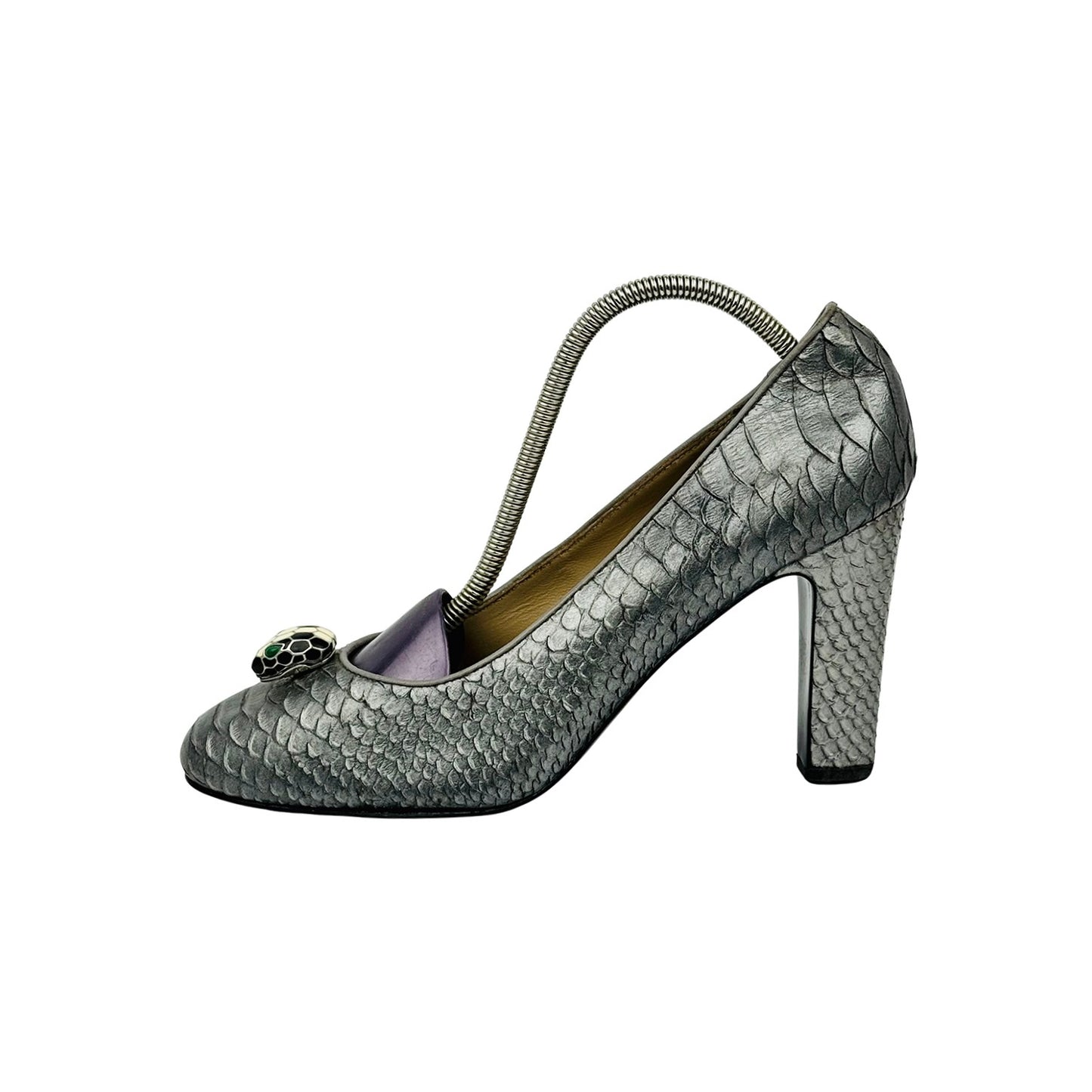 Bvlgari Women's Silver Snakeskin Leather Heels (Size 39)