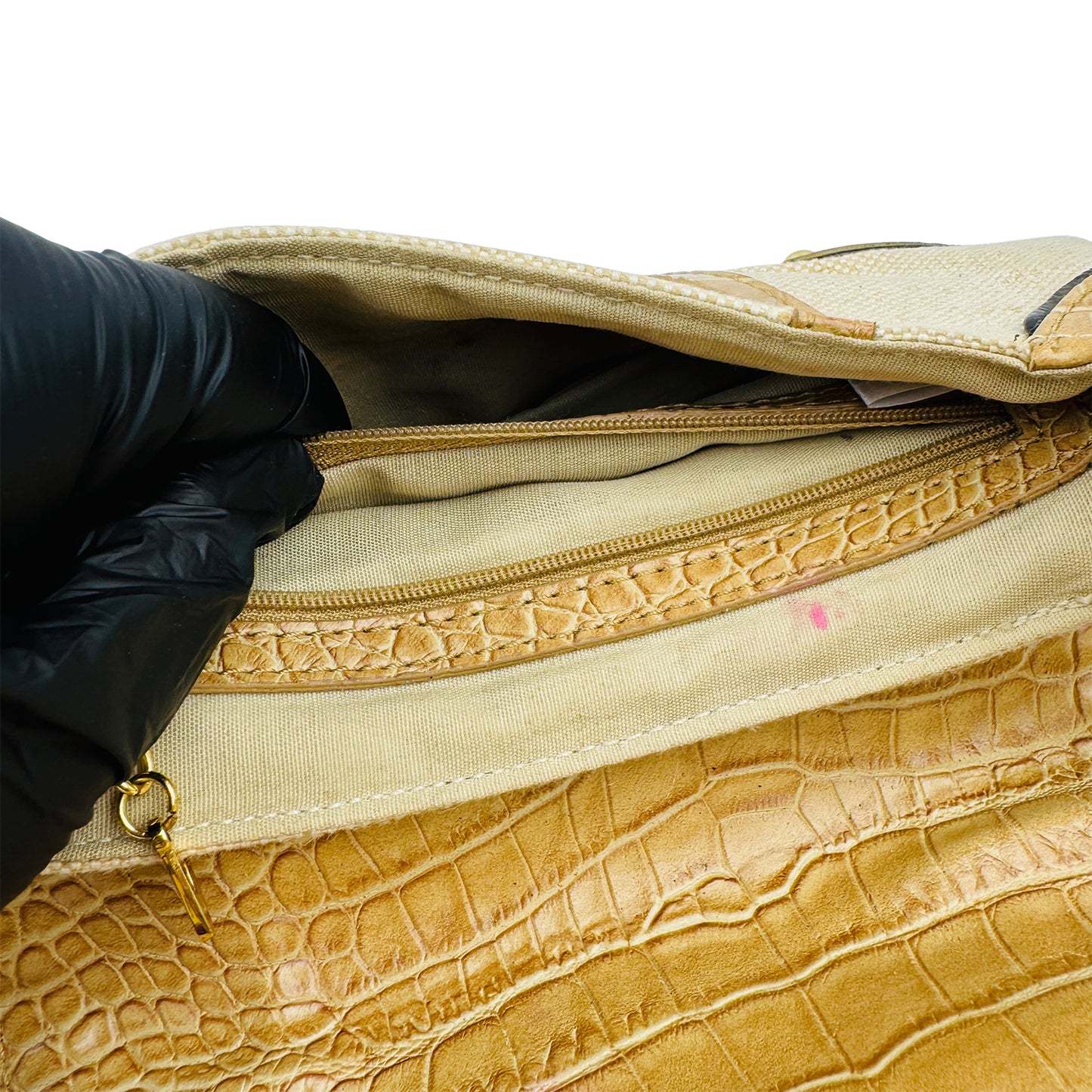 Valentino Garavani Croc-Embossed Tan Hand Bag