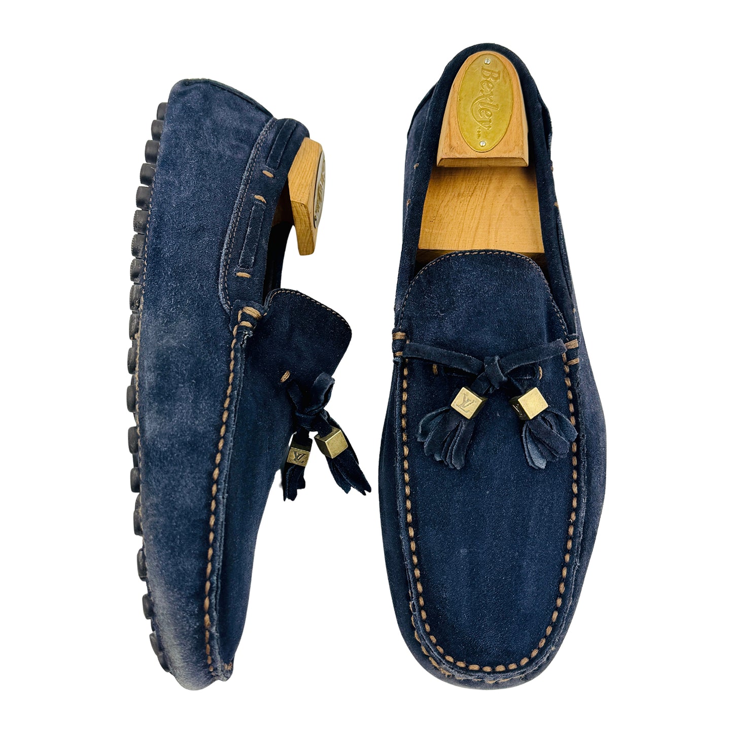 Louis Vuitton Men's Dark Navy Suede Tassel Loafers (Size 41)