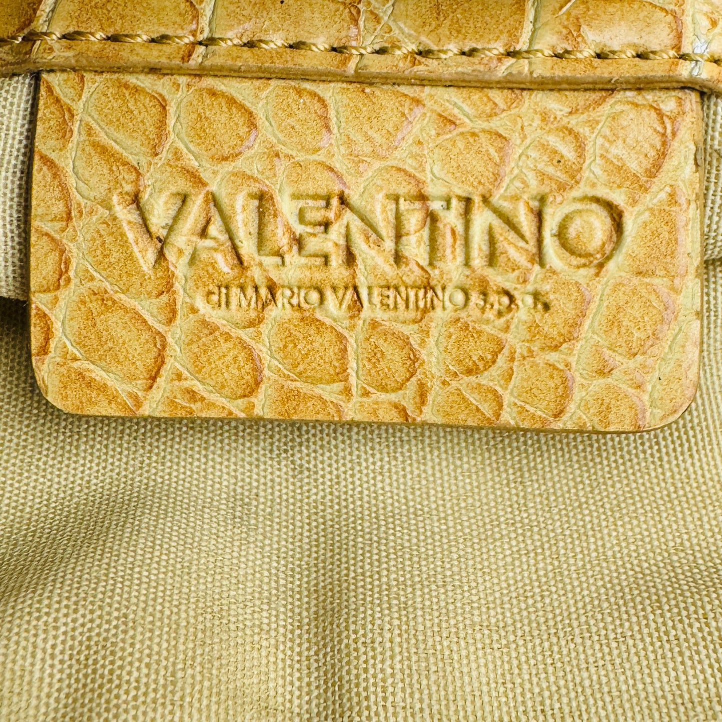 Valentino Garavani Croc-Embossed Tan Hand Bag