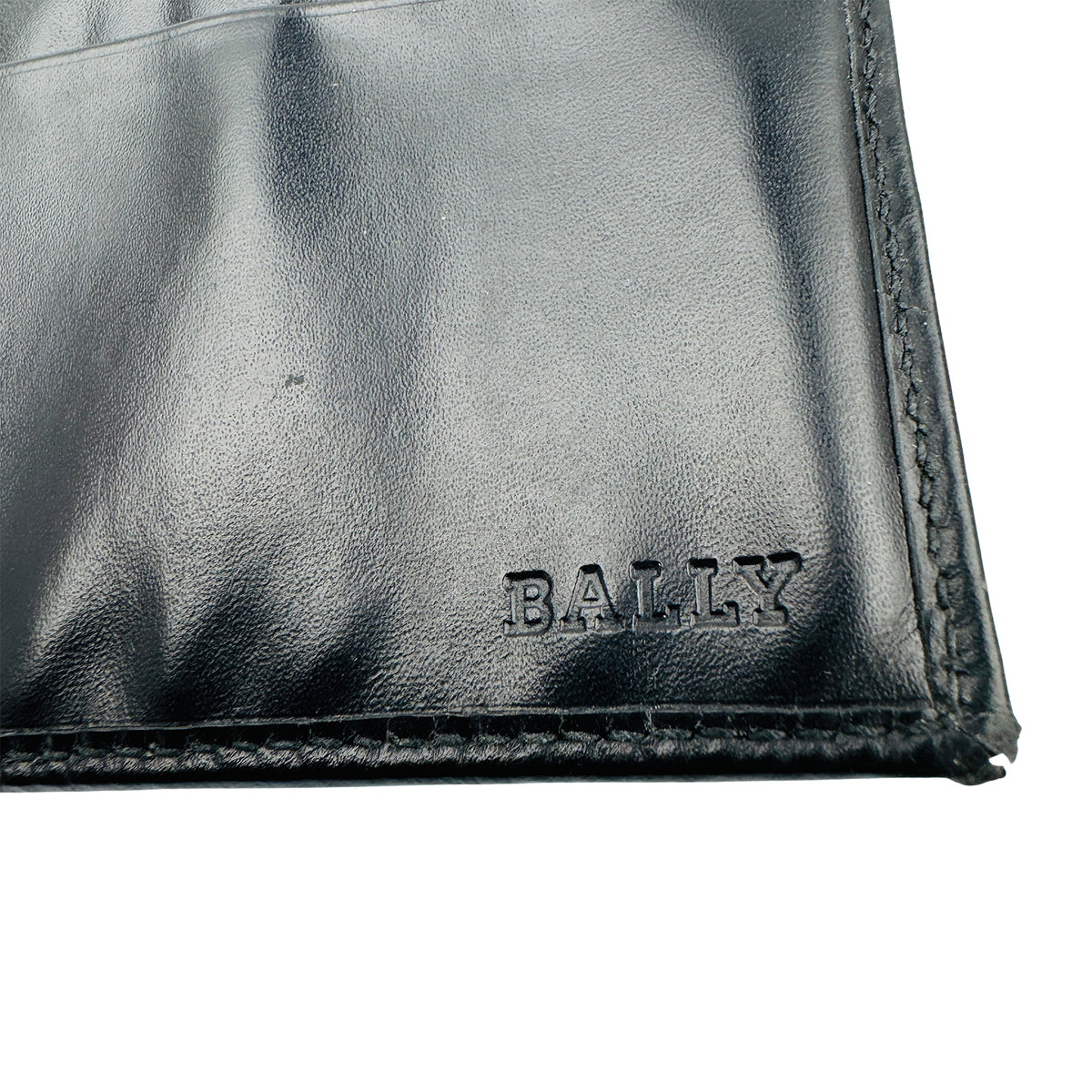 Bally Black Leather Bi-Fold Metal B Corner Wallet