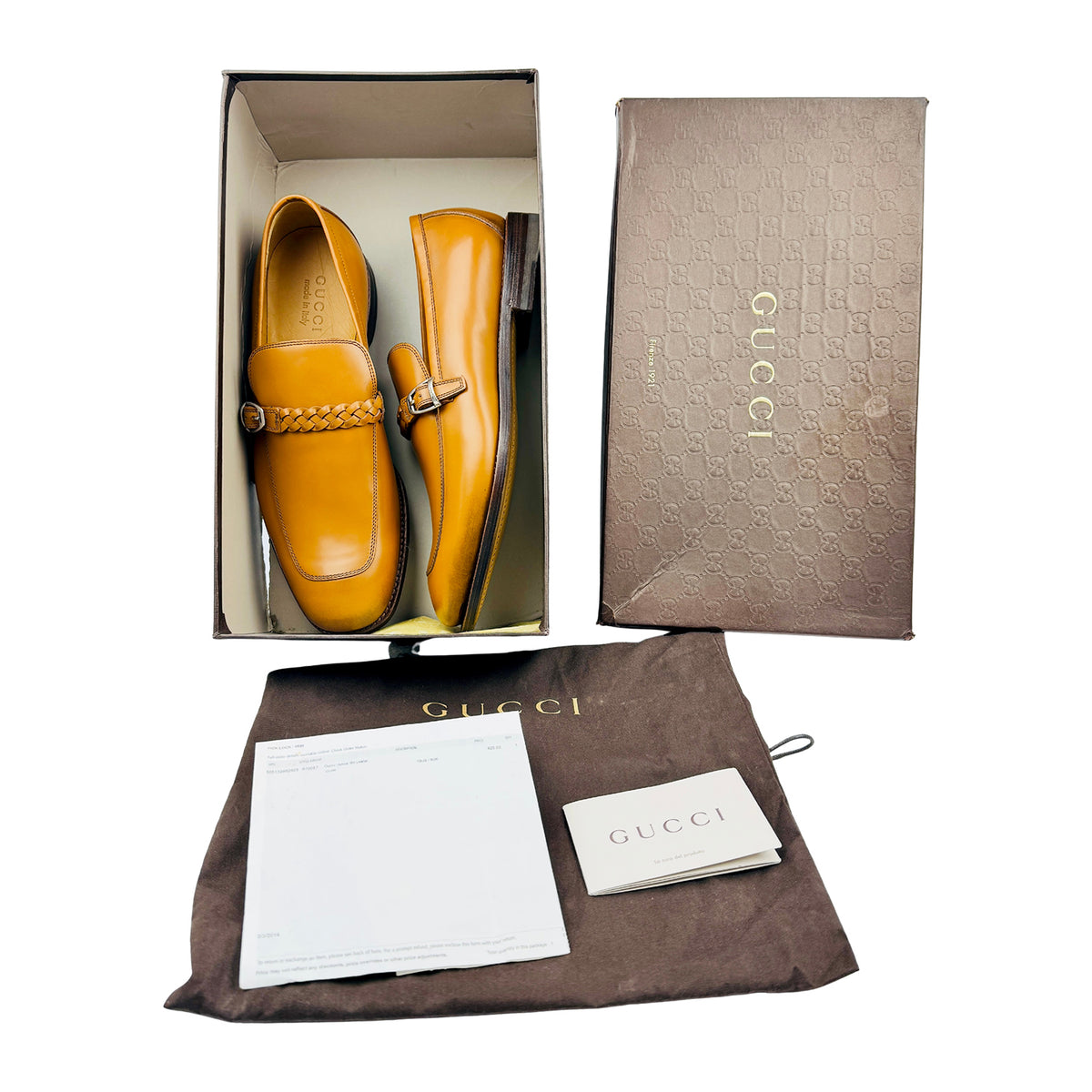 Gucci Cognac Brown Buckle Strap Leather Loafers (Size 43)