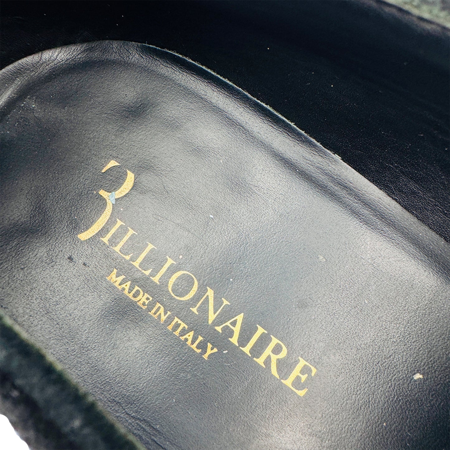Billionaire Black Gold Velvet Embossed Logo Loafers (Size 42.5/43)