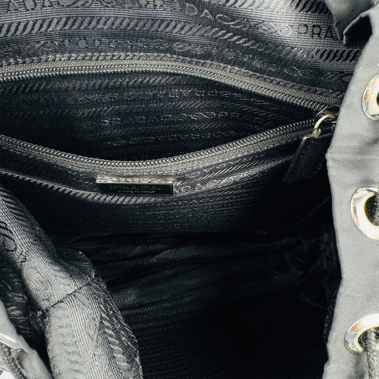 Prada Black Tessuto Nylon Double Buckle Backpack