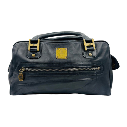 MCM Black Boston Leather Shoulder Bag