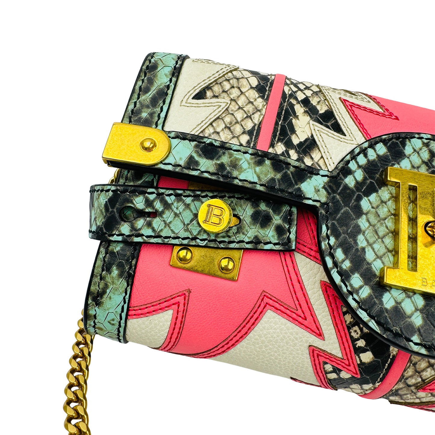 Balmain B-Buzz 23 Patchwork Leather Clutch Bag