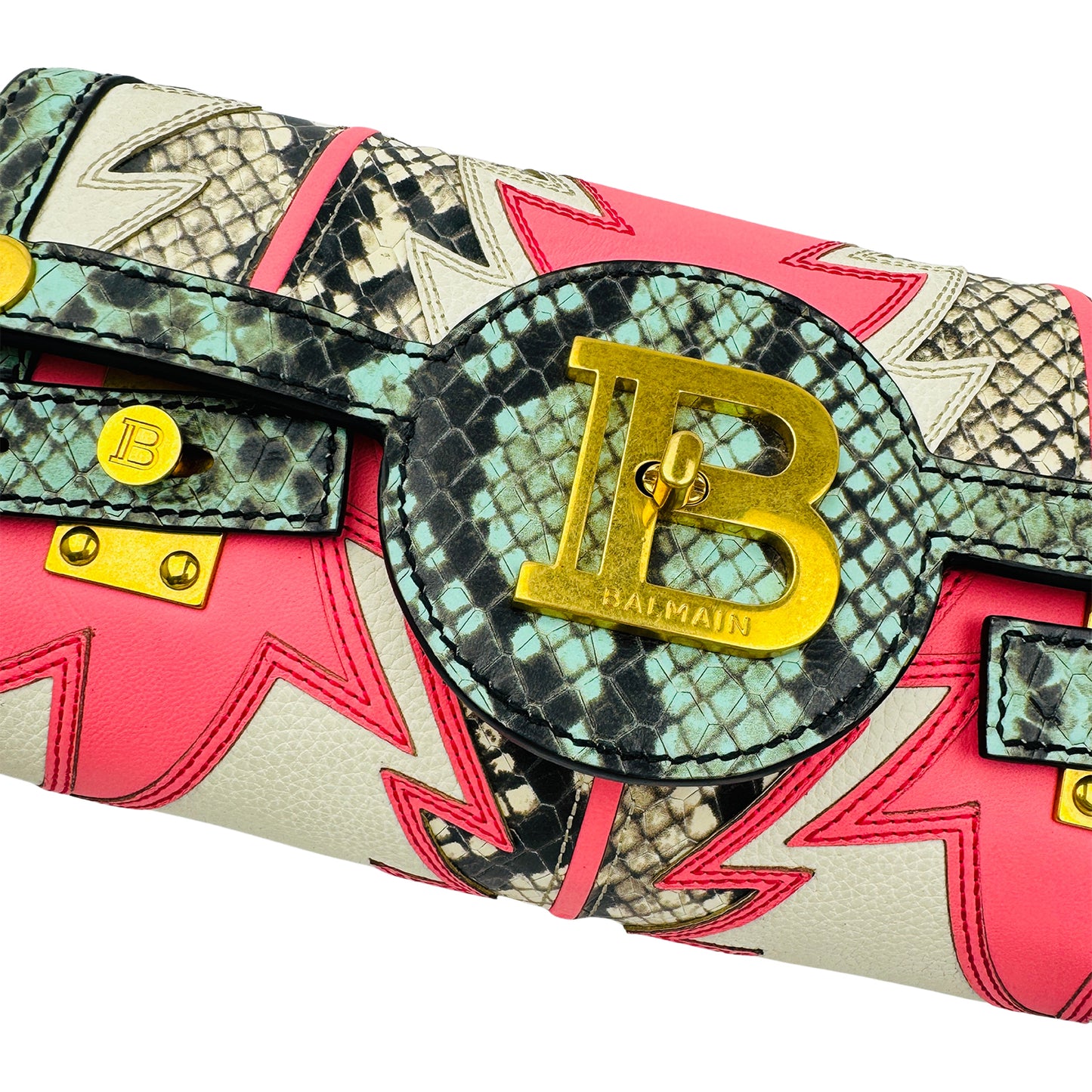Balmain B-Buzz 23 Patchwork Leather Clutch Bag