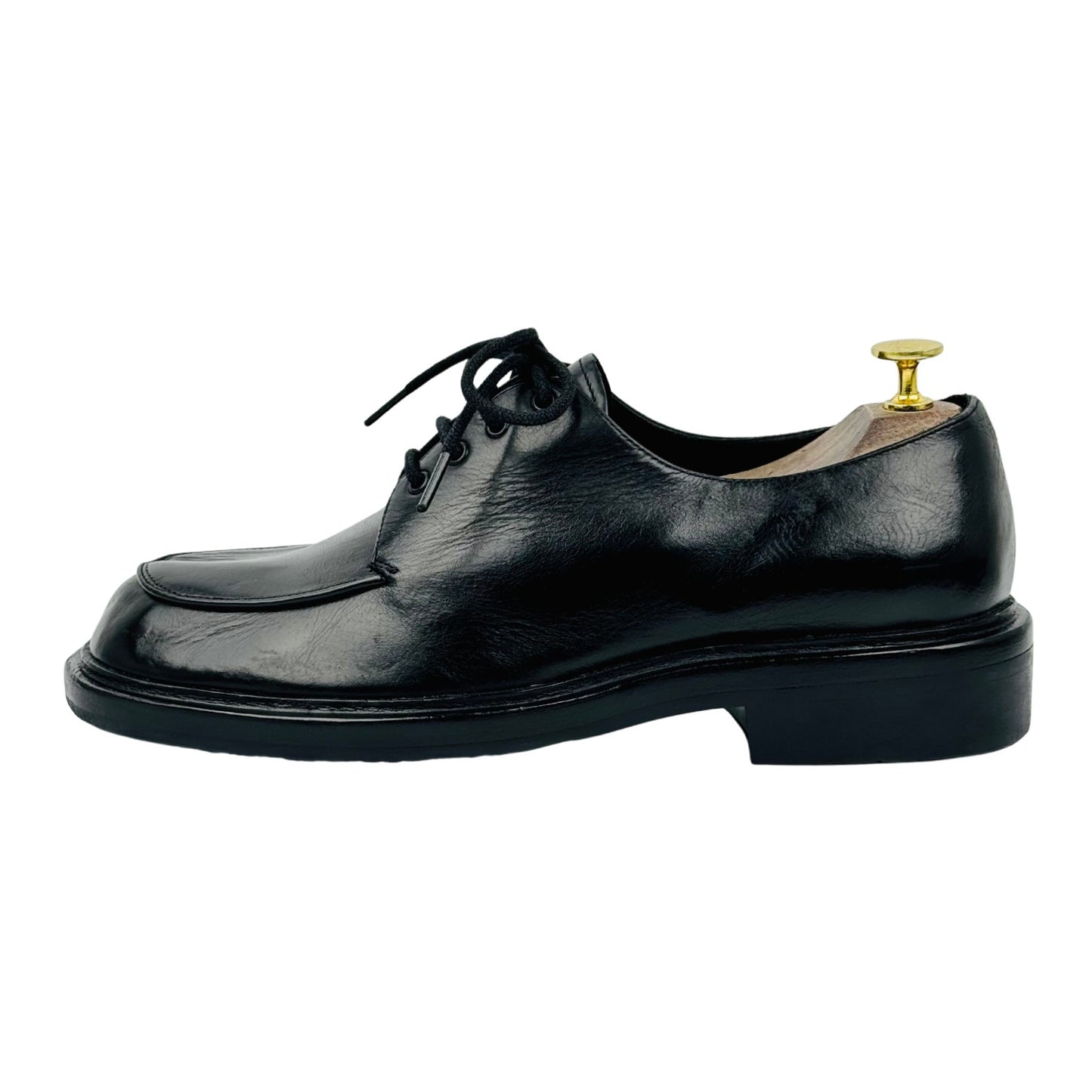 Prada Men's Brushed Leather Black Derby Shoes (Size 42.5)