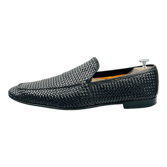 Santoni Hand Woven Black Leather Loafers (Size 45.5)