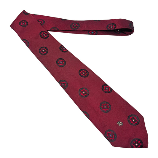 Christian Dior Maroon 'Medallion Motifs' Tie (Size Regular)