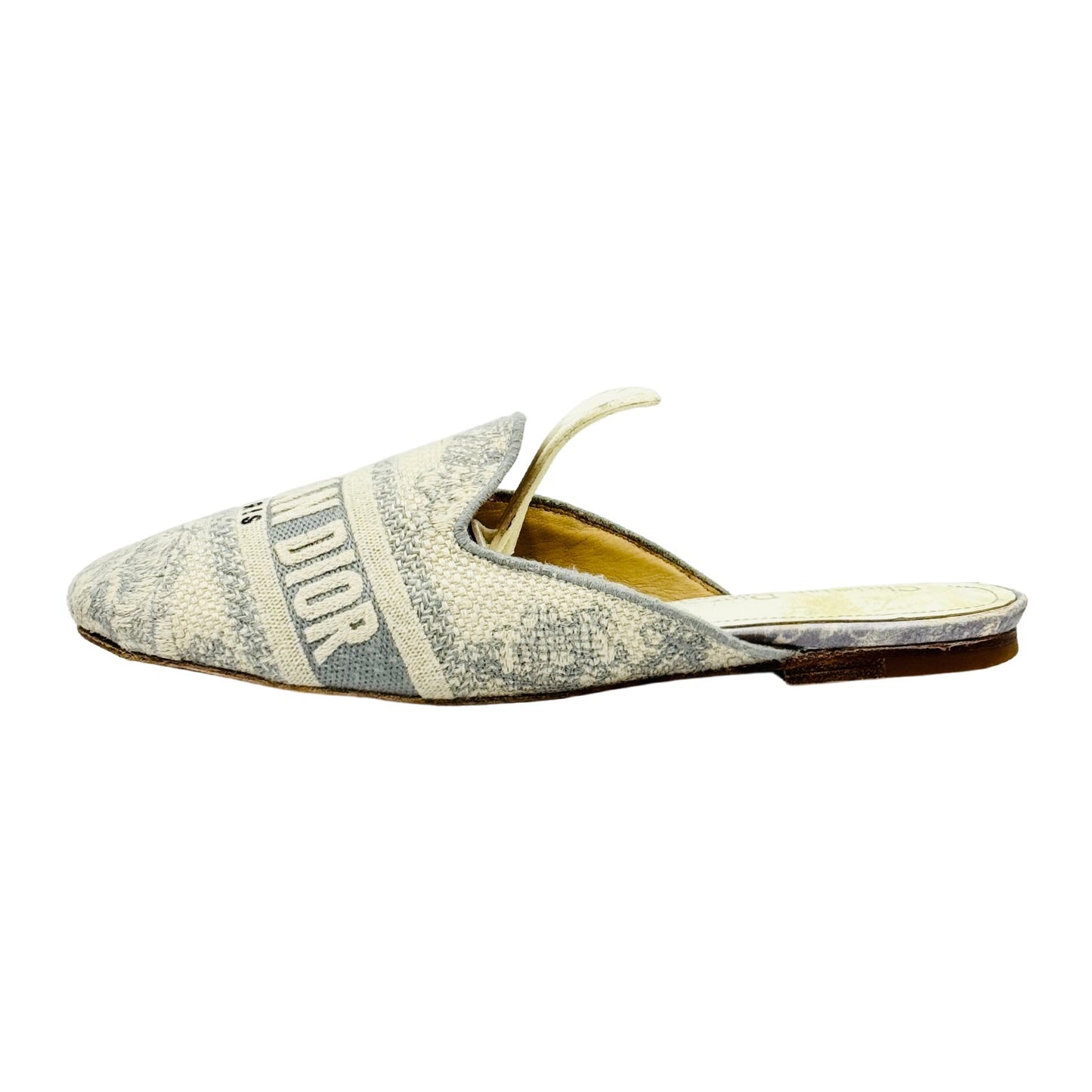 Christian Dior Dway 'Stone Grey' Embroidered Cotton Mules (Size 38)