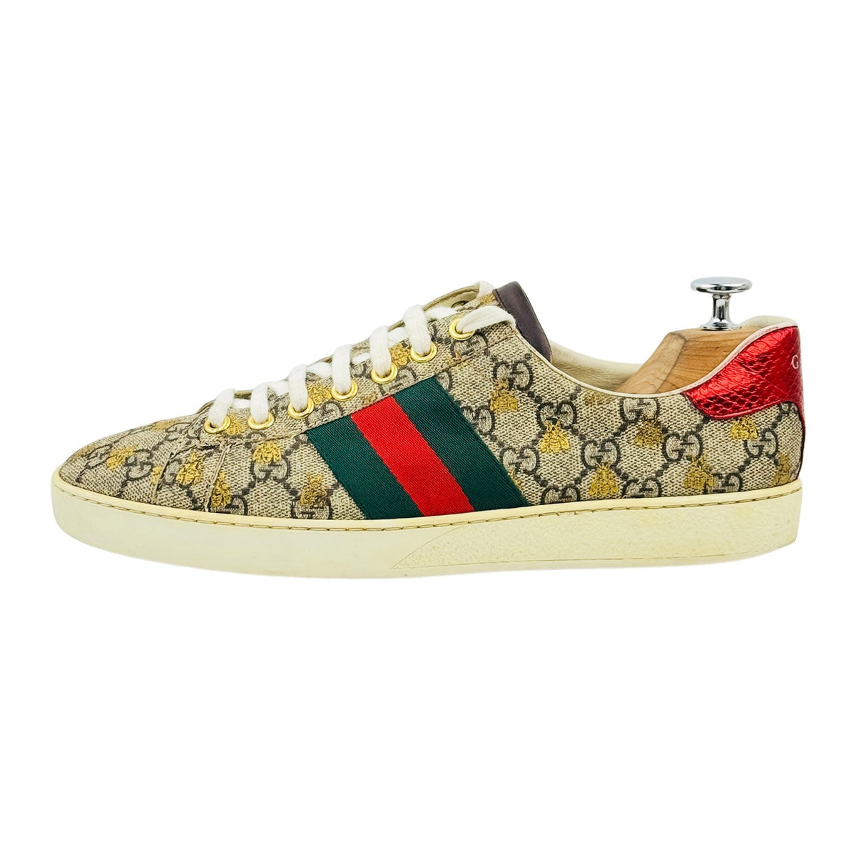 Gucci Ace GG Supreme 'Bees' Ebony Gold Sneakers (Size 41/41.5)