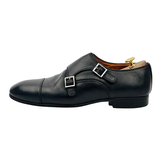 Santoni Black Leather Double Monk Strap Shoes (Size 42.5/43)