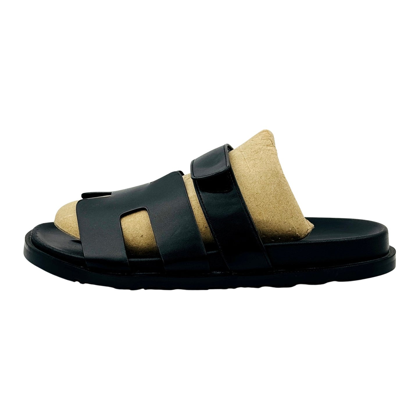 Hermès Chypre Black Leather Sandal Slides (Size 40)