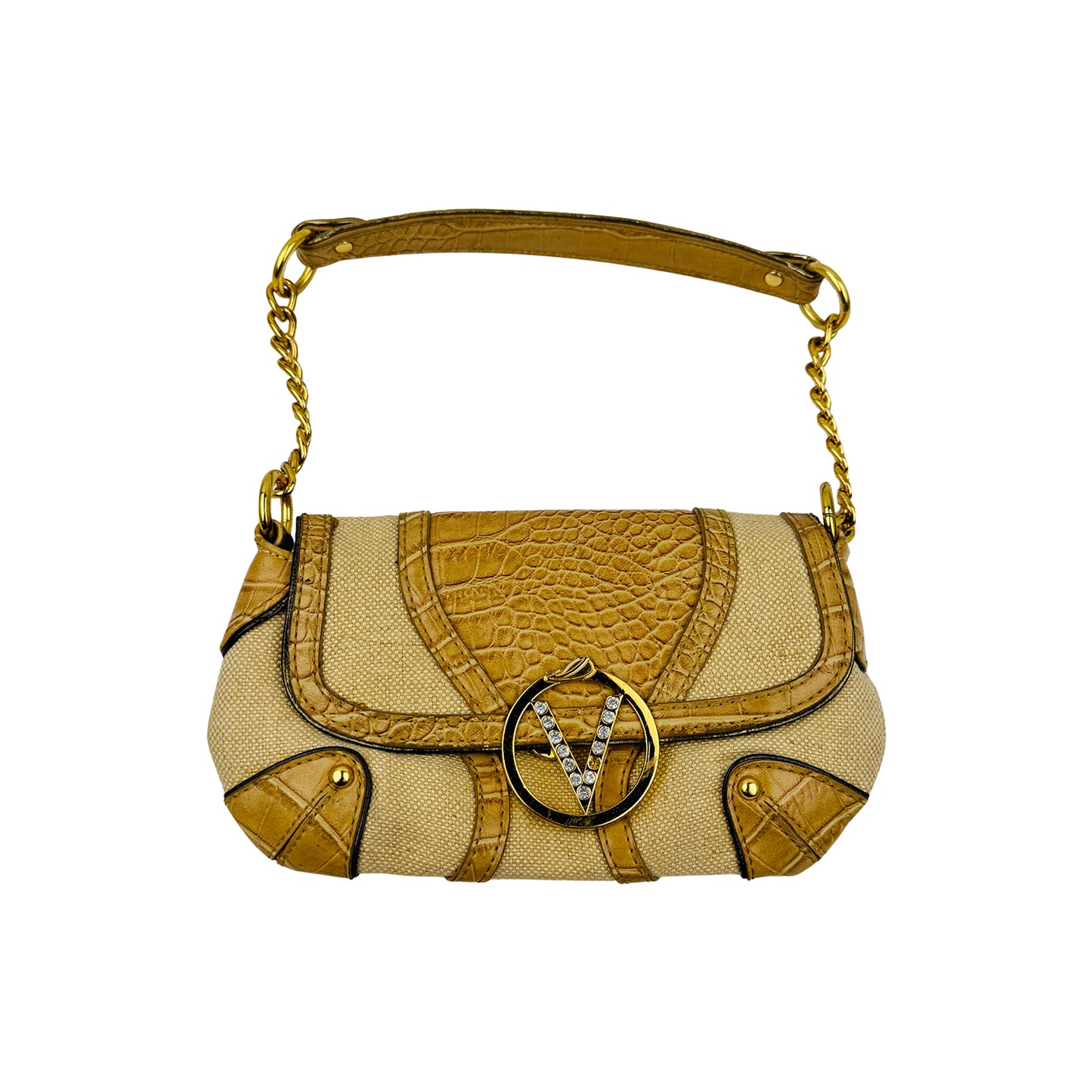 Valentino Garavani Croc-Embossed Tan Hand Bag