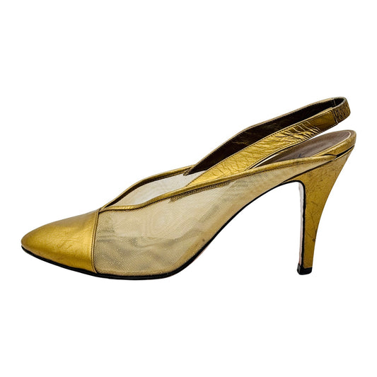 Yves Saint Laurent Vintage Gold Mesh Slingback Pumps (Size 38)