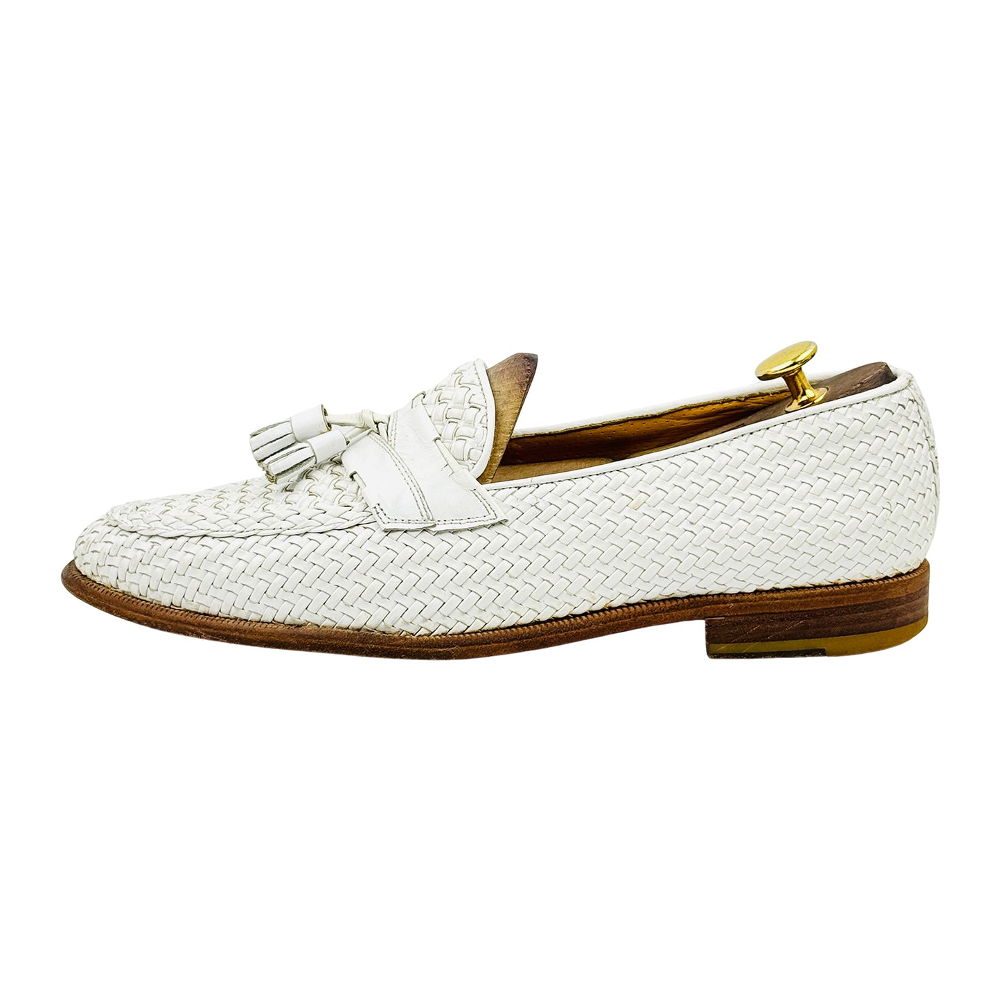 Bally Men's White Woven Leather Tassel Loafers (Size 43)