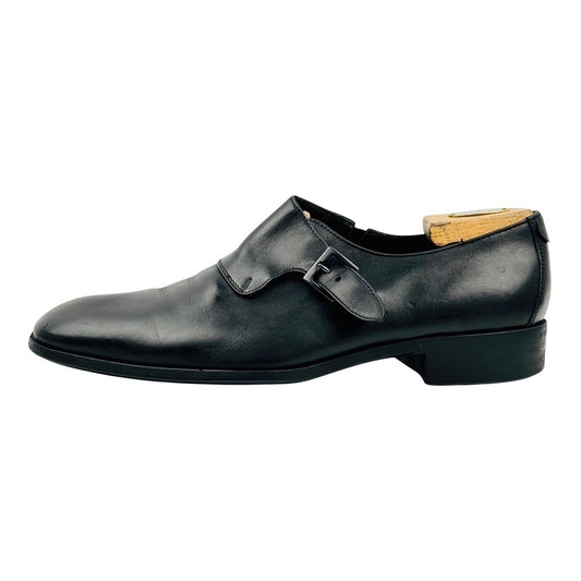 Emporio Armani Black Leather Single Monk Strap Shoes (Size 44)