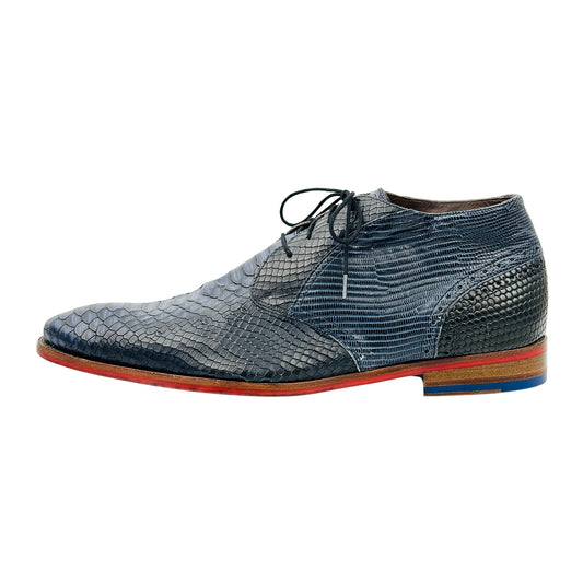 Floris van Bommel Men's Blue Snake Print Derby Shoes (Size 44)
