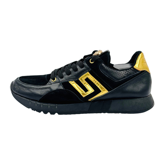Versace Men's Greek Key Black Running Sneakers (Size 42.5)