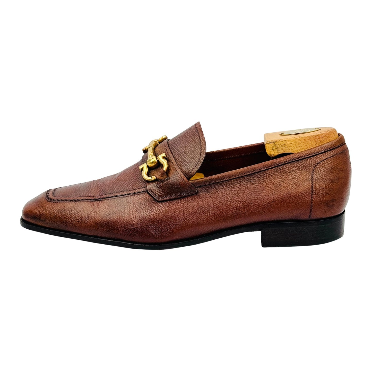 Salvatore Ferragamo Gancini Bit Brown Textured Loafers (Size 43.5/44)