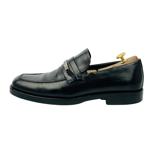 Hugo Boss Men Black Leather Logo Bar Loafers (Size 42.5)