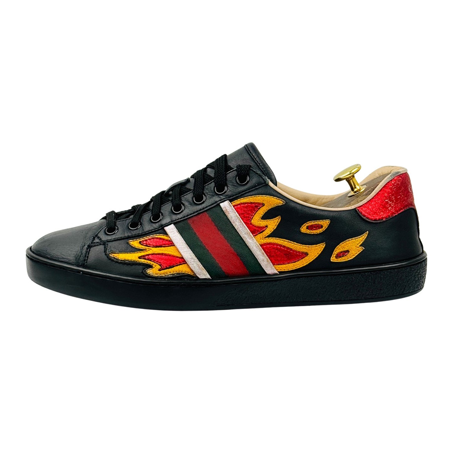 Gucci Ace Flame Black Leather Sneakers (Size 42.5) - 447024
