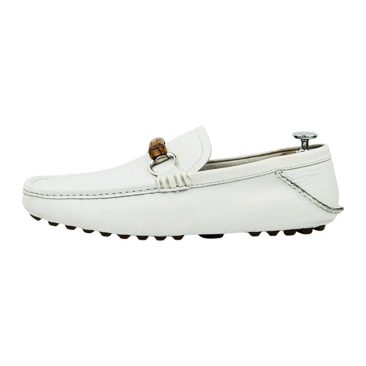 Gucci Bamboo Horsebit White Leather Driving Loafers (Size 40.5)