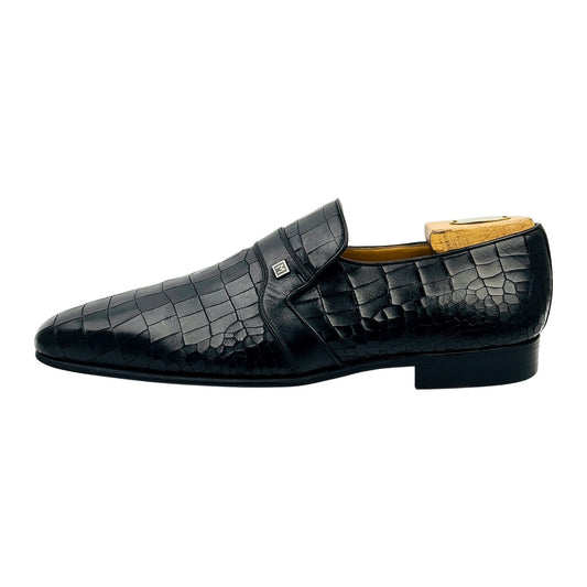 Magnanni Men's Black Croc Embossed Leather Shoes (Size 43)