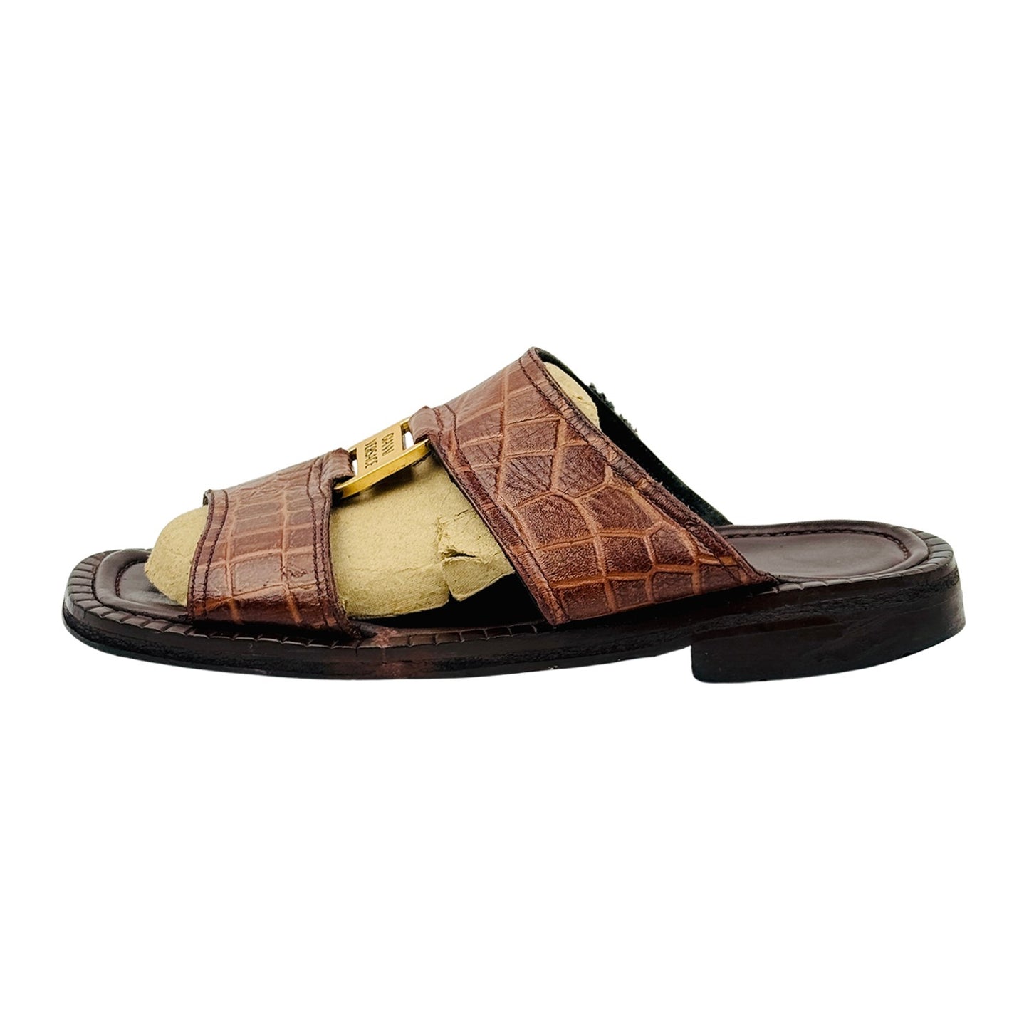 Versace Brown Crocodile Embossed Strap Slides (Size 42.5)