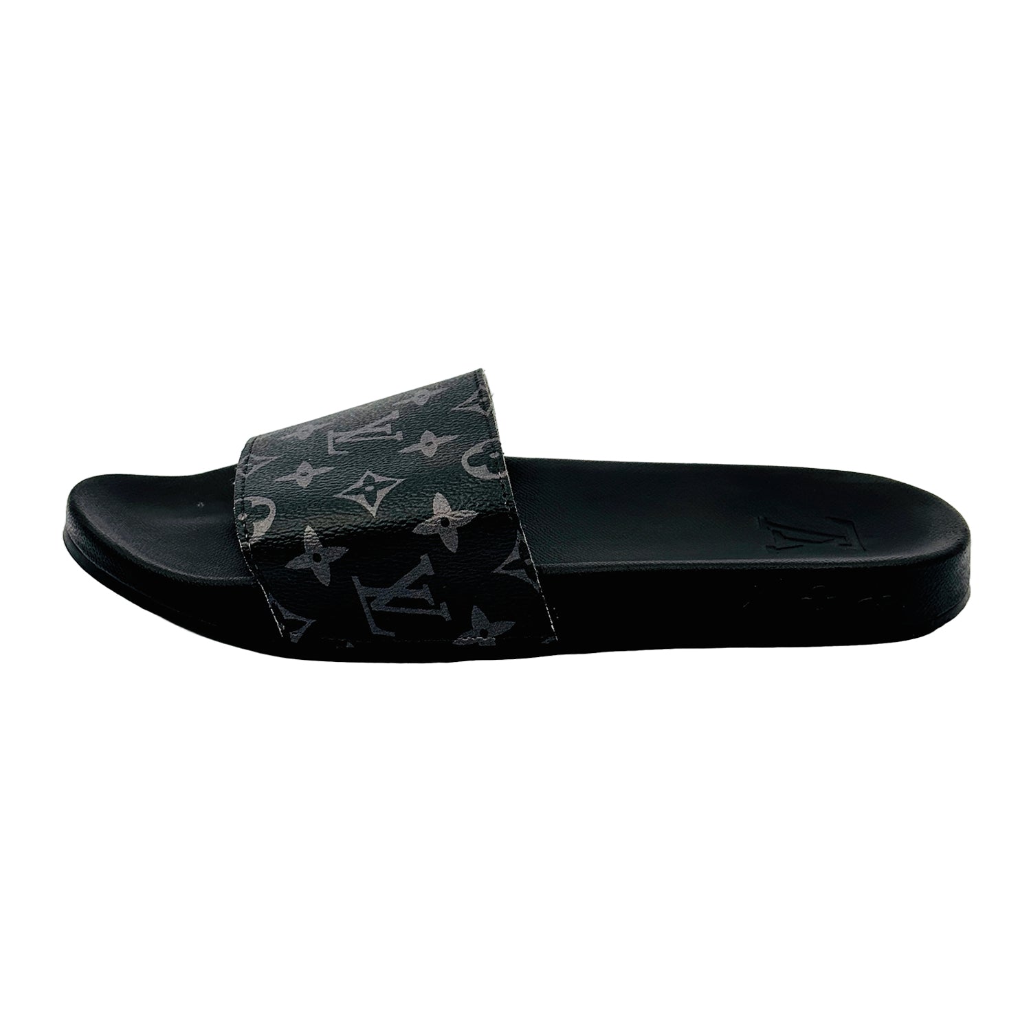 Image of Louis Vuitton Waterfront Monogram Black Eclipse Slides (Size 44)