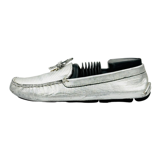 Prada Silver Metallic Leather Loafers (Size 41)