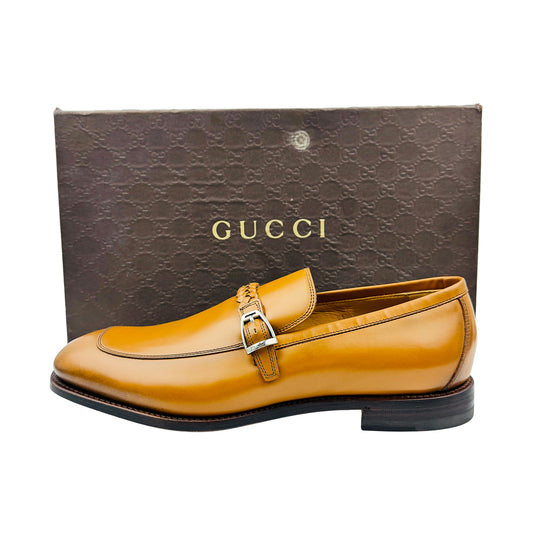 Gucci Cognac Brown Buckle Strap Leather Loafers (Size 43)