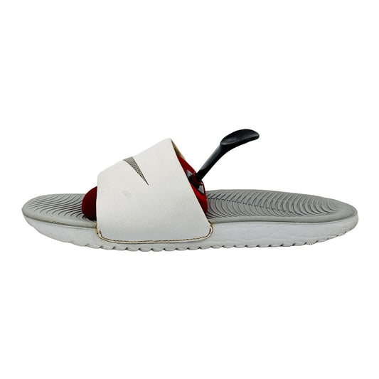 White nike kawa slides with white background