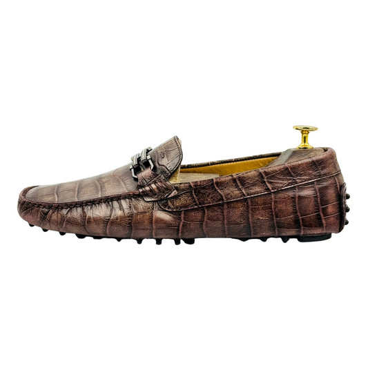 Santoni Crocodile Embossed Leather Driving Loafers (Size 41/41.5)