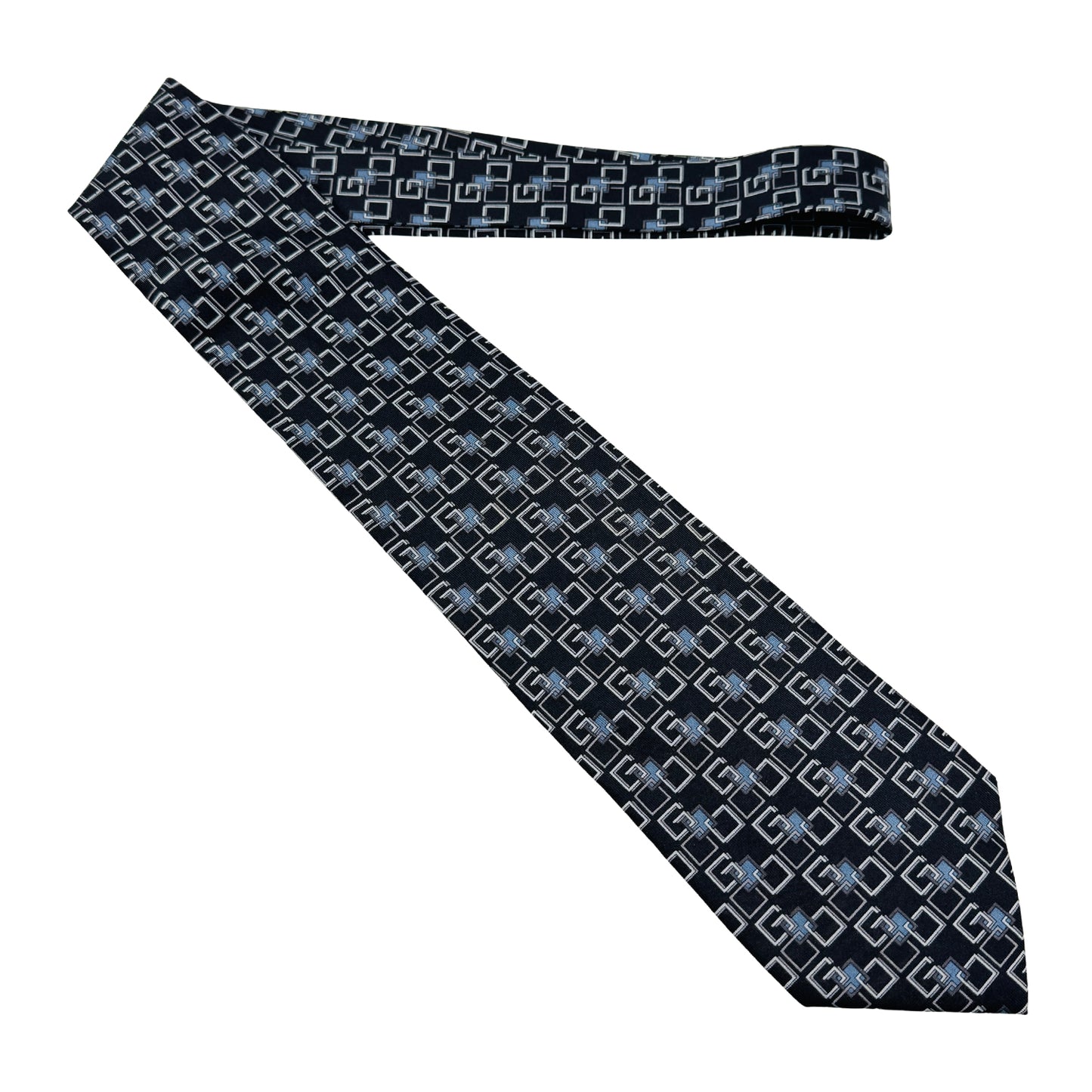Gucci Navy Blue 'Geometric Pattern' Silk Tie (Size Regular)