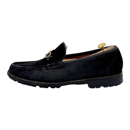 Salvatore Ferragamo Men's Gold Gancini Black Loafers (Size 45/46)