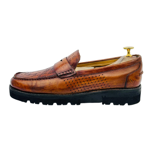 Image of Berluti Men's Signature Scritto Patina Brown Loafers (Size 41/41.5)