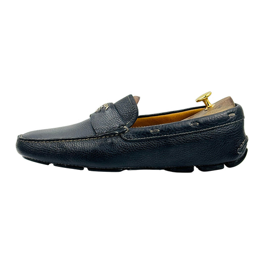 Prada Men's Grained Leather Metal Logo Driving Loafers (Size 42)