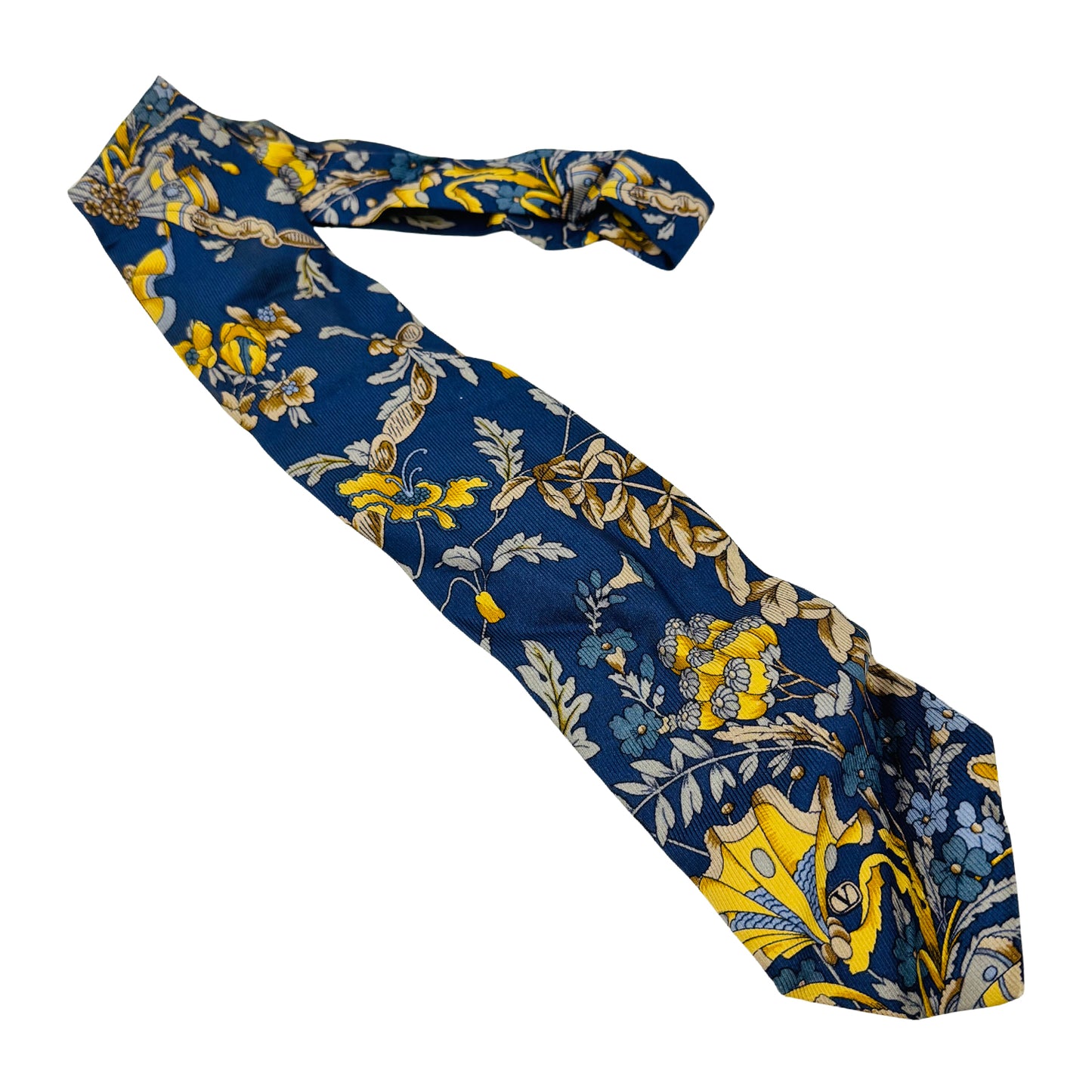 Valentino Deep Navy 'Floral Design' Silk Tie (Size Regular)