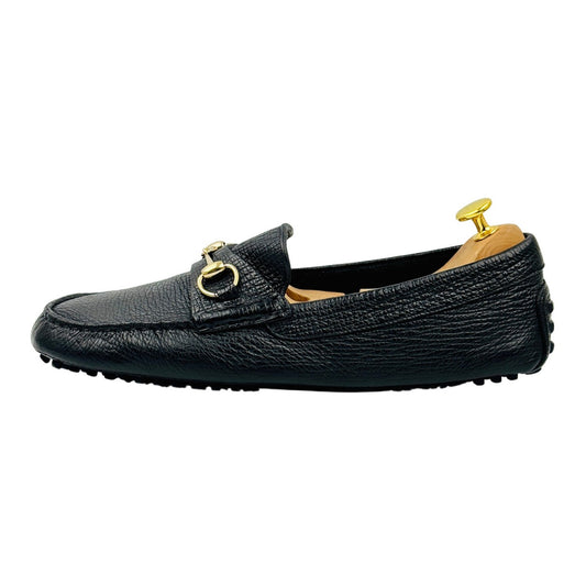 Gucci Men's Black Pebbled Leather Horsebit Driving Loafers (Size 43)