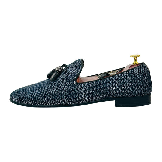 Moretti Men's Black Label Navy Tassel Loafers (Size 43)
