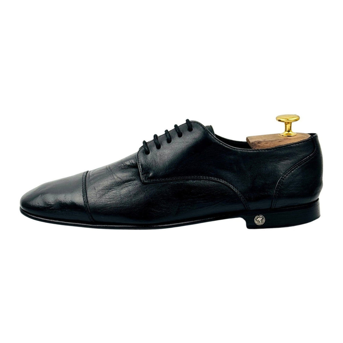 Versace Black Leather Cap Toe Derby Shoes (Size 41)