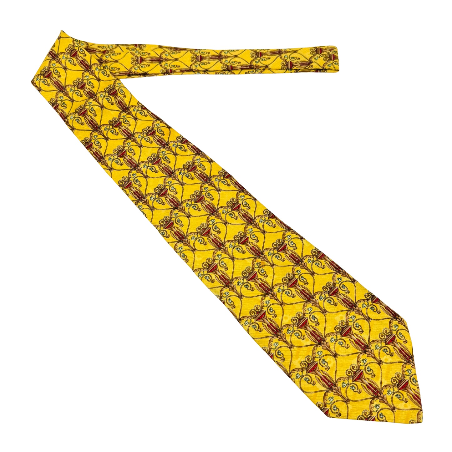 Versace Yellow 'Baroque Scroll Pattern' Silk Tie (Size Regular)