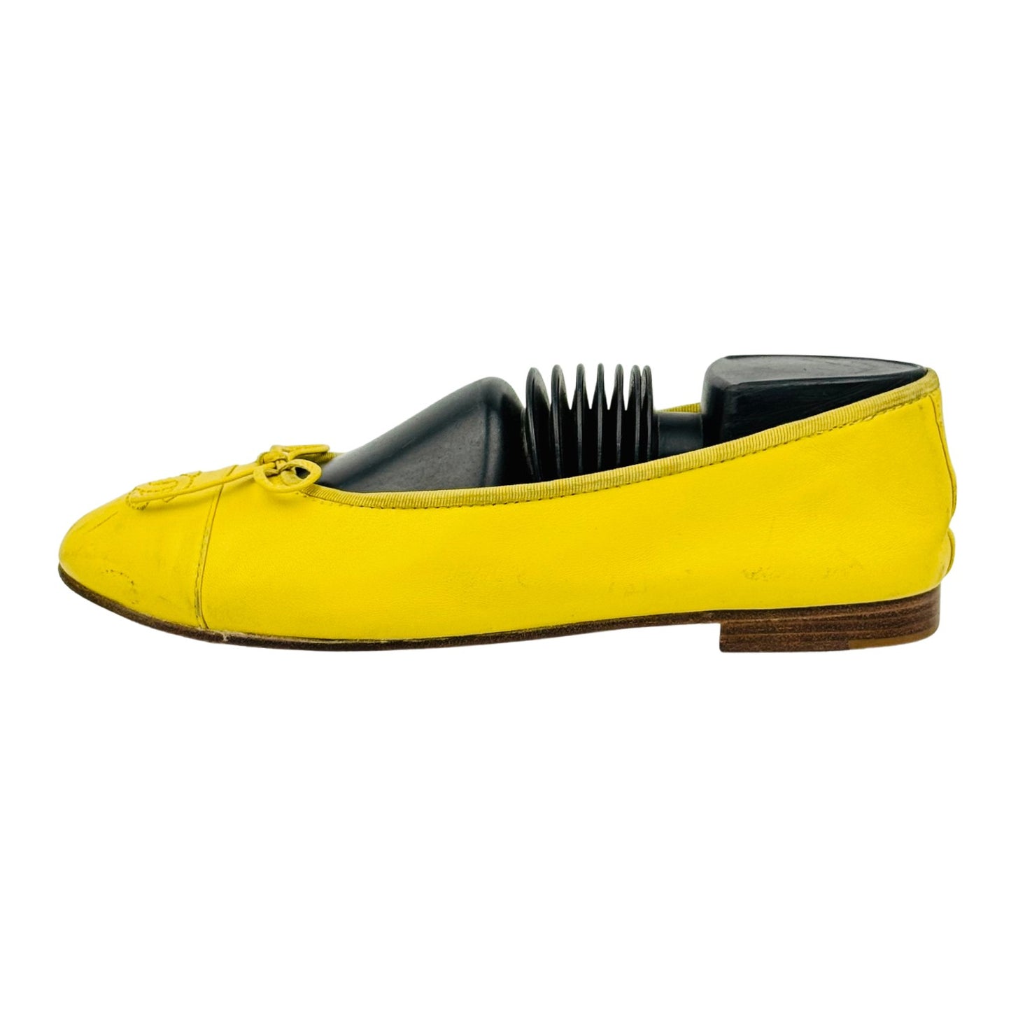 Chanel Yellow Leather Bow Ballet Flats (Size 41)