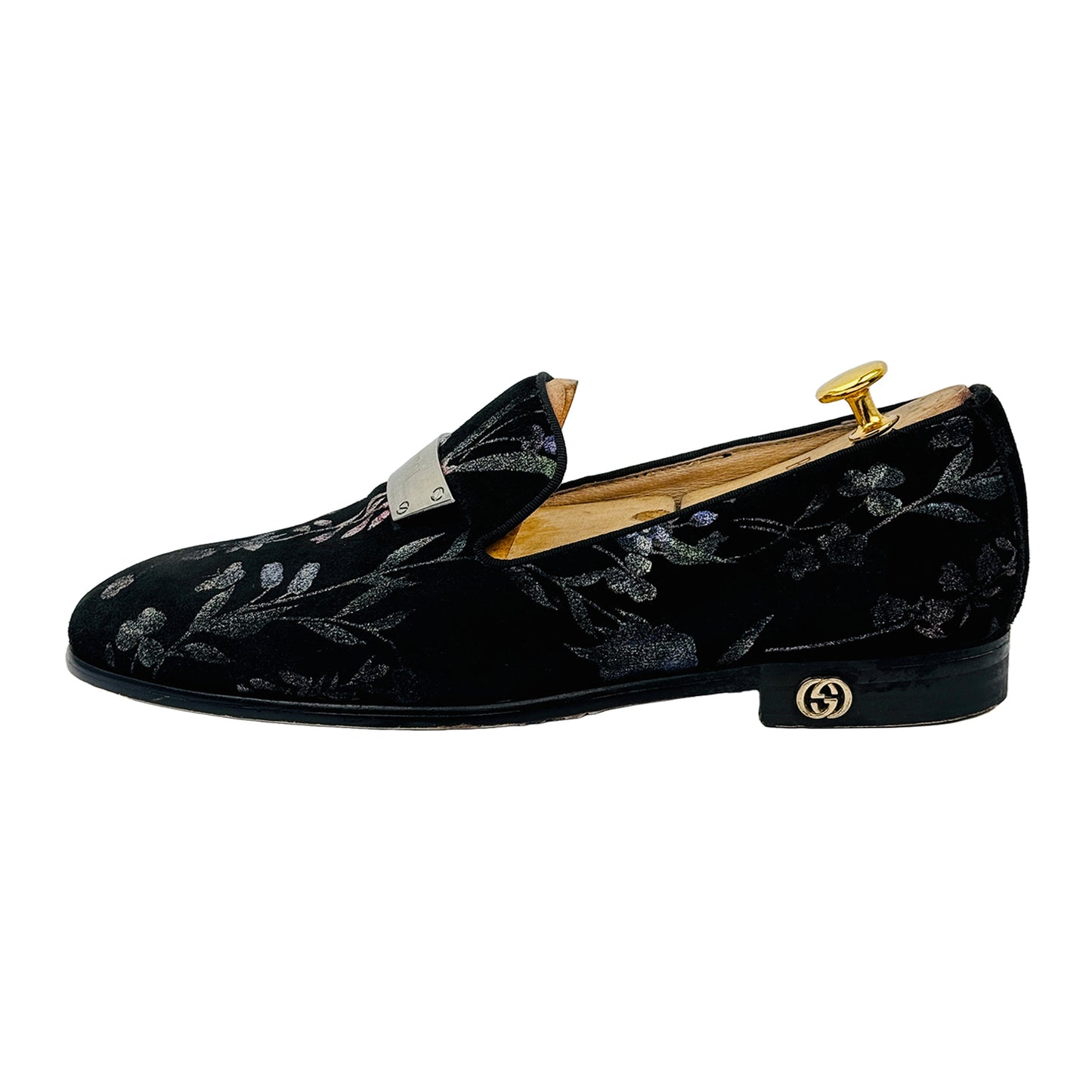 Gucci Black Jodaan Velvet Embroidered Loafers (Size 40/40.5)