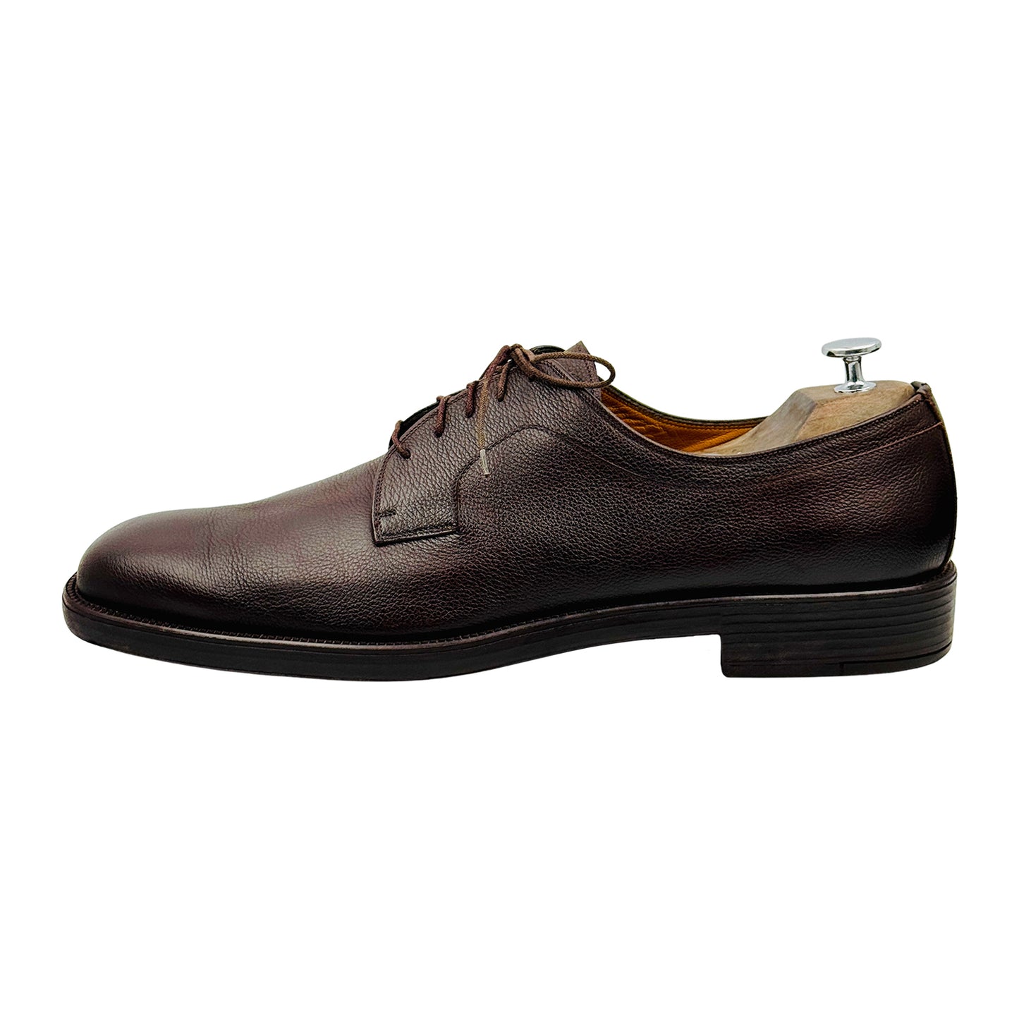Salvatore Ferragamo Brown Pebbled Leather Derby Shoes (Size 46/46.5)